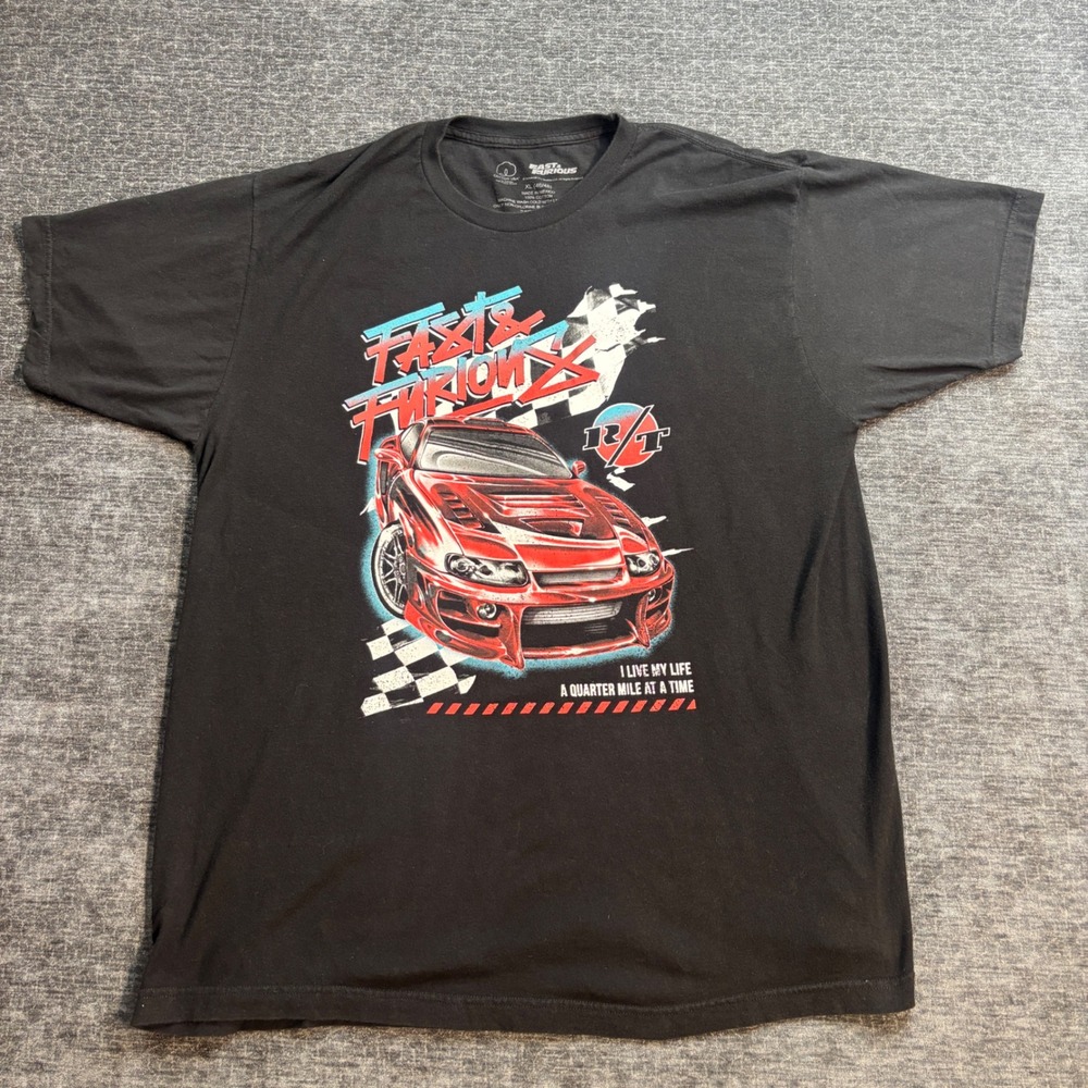 Fast & Furious Mens XL Graphic T-Shirt Black Red Car Quarter Mile Quote Tee